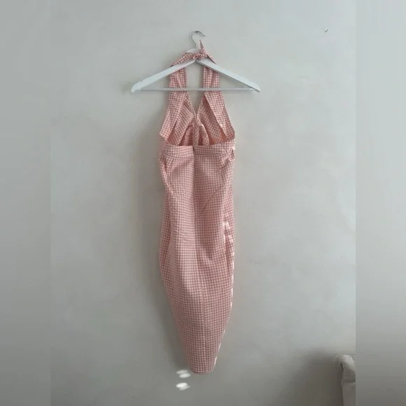 NWT - Mango Peach Gingham Halter Dress - Size M